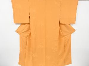 リサイクル　巻物に草花模様織出し一ツ紋色無地着物